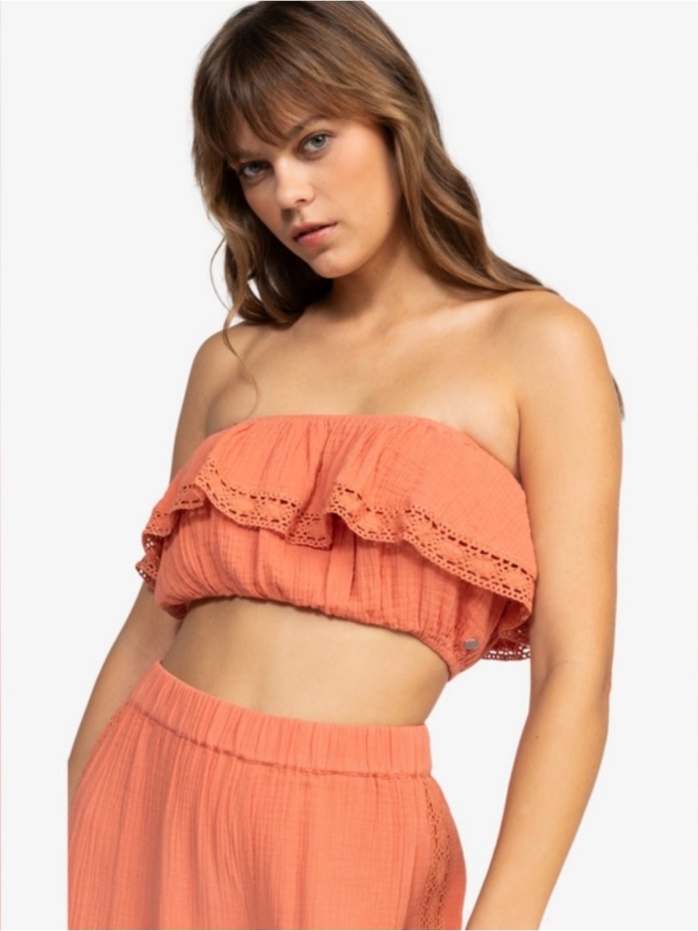 Roxy Golden Tropic Crochet Lace Tube Top Medium NWT